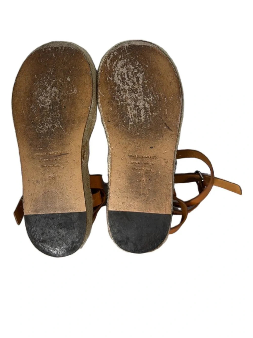 Isabel Marant Tan Leather Ankle-Strap Espadrille platform Sandals